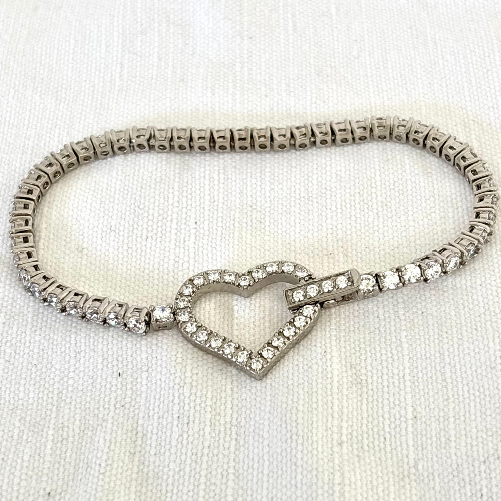 HSN Radiance by Absolute CZ Stainless Steel Heart Clasp Tennis Bracelet NIB